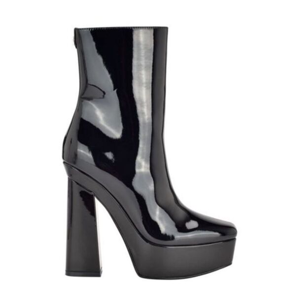 GUESS Womens Black 1-1/2" Platform Logo Byra  Toe Block Heel Booties shoes 10 M - Picture 2 of 11